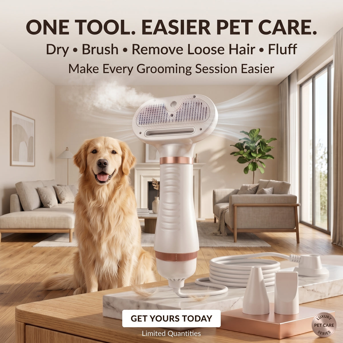 Pet Hair Dryer & Steaming Grooming Brush