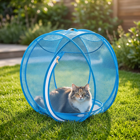 Portable Pop-Up Mesh Cat Enclosure – 360° Breathable Outdoor Playpen & Balcony Sunbathing Tent 🐾☀️