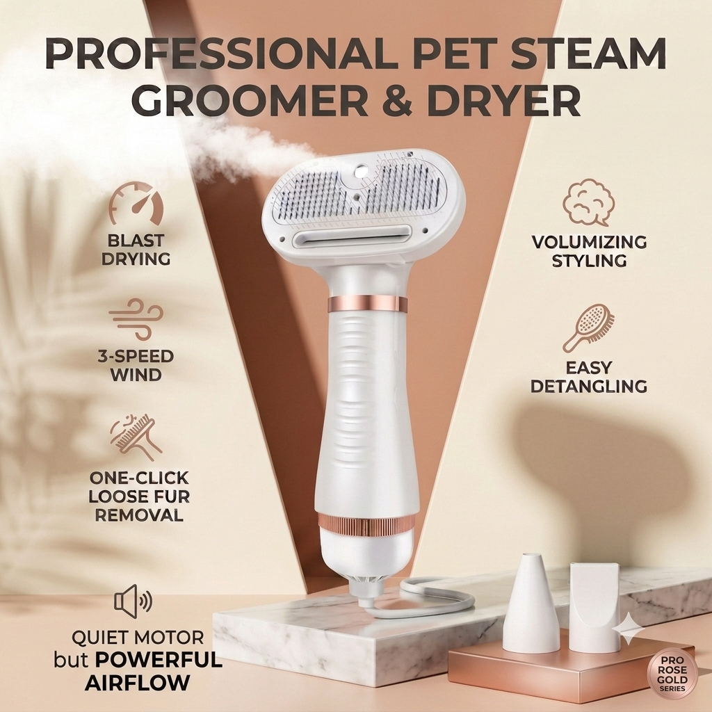 Pet Hair Dryer & Steaming Grooming Brush