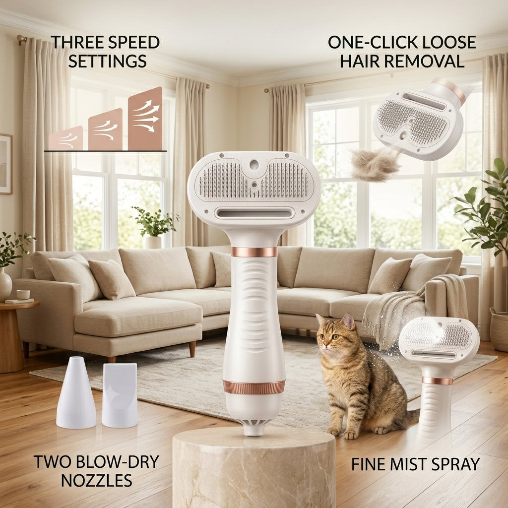 Pet Hair Dryer & Steaming Grooming Brush