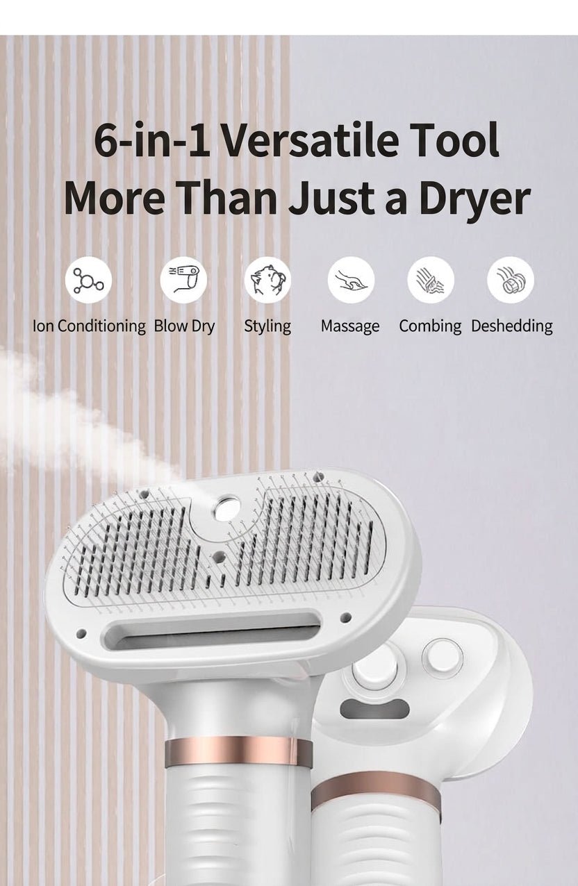 Pet Hair Dryer & Steaming Grooming Brush