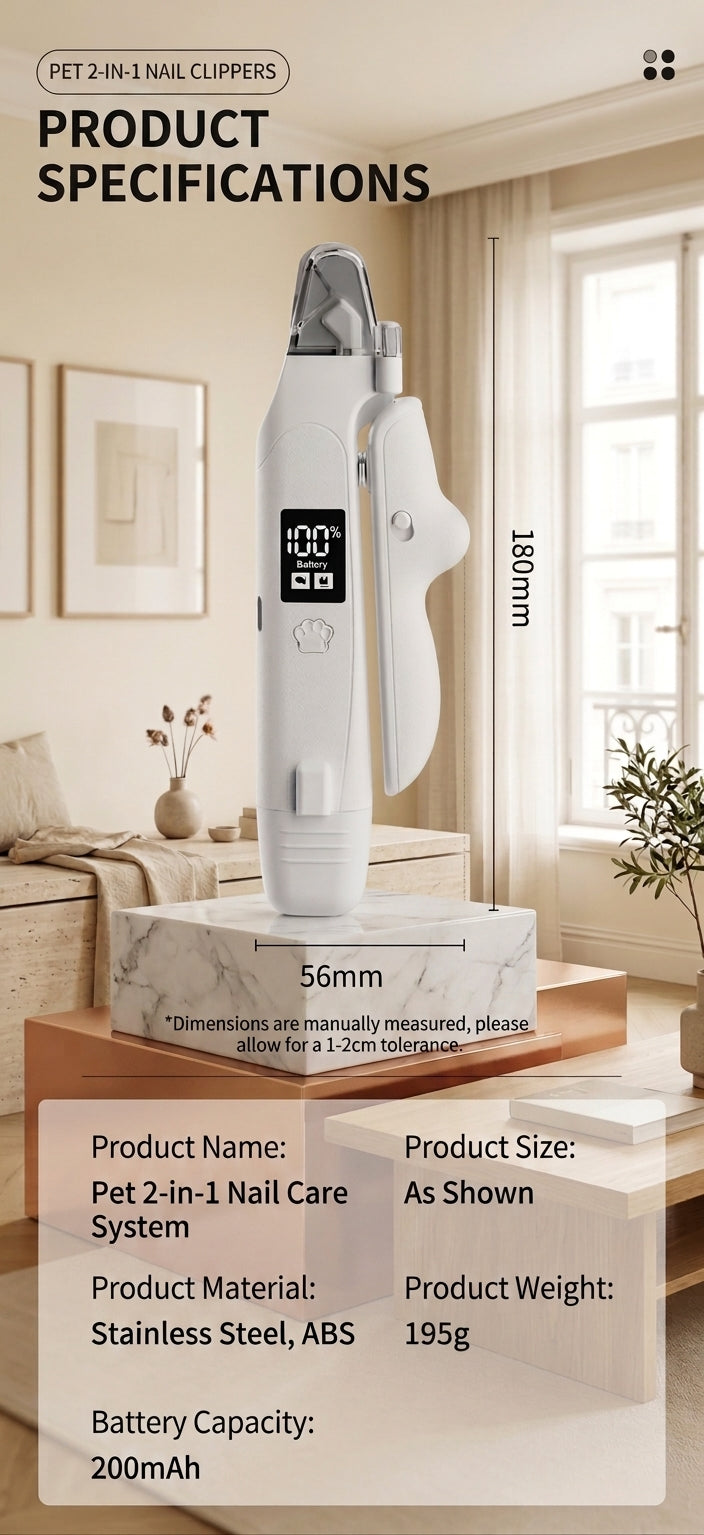 2-in-1 Electric Pet Nail Clipper & Grinder with LED Blood Line Light